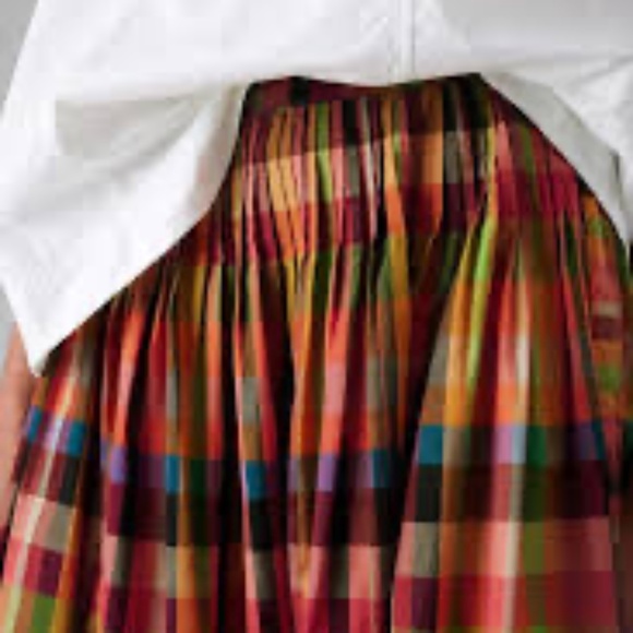 Multicolor Pleated Check Cotton Skirt - Picture 6 of 7